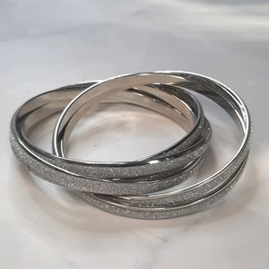 Set of Six Attached Silver & Sparkle Bangle Bracelets